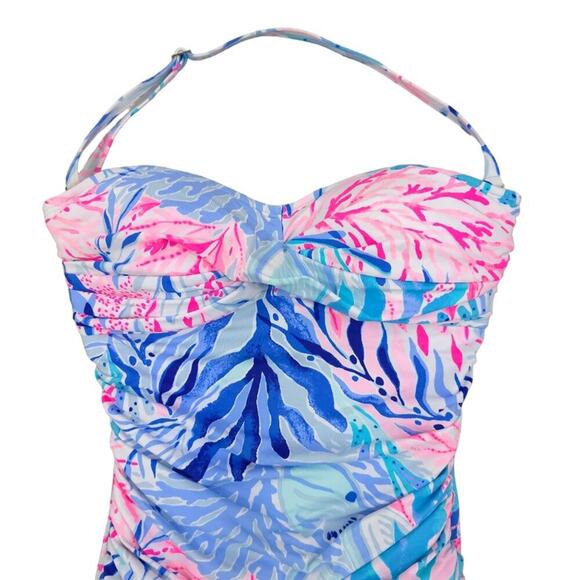 Lilly Pulitzer Flamenco One Piece bathing Suit Periwinkle Purple Fan Sea Pants - Picture 6 of 13